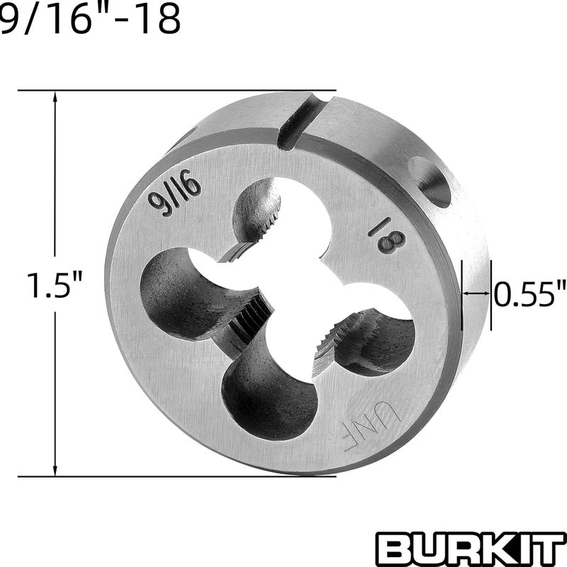 Burkit 9/16"-18 UNF Tap and Die Set, 9/16 x 18 UNF Machine Thread Tap and Round Die Right Hand - Image 3